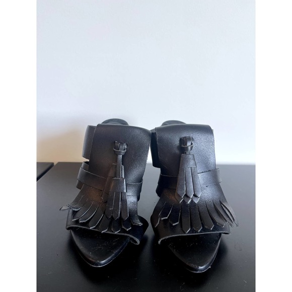 Zara Shoes - Zara Black Leather Fringe Block Heal Sandal Size 38